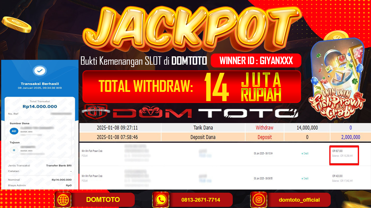 JACKPOT SLOT WIN WIN FISH PRAWN CRAB 08 JANUARI 2025